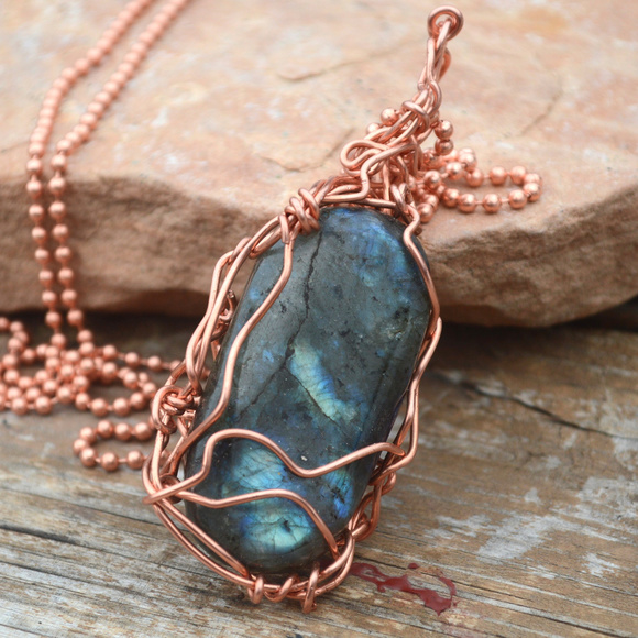 Conceptual Subculture Other - Labradorite Pendant Copper Necklace Chain Solid